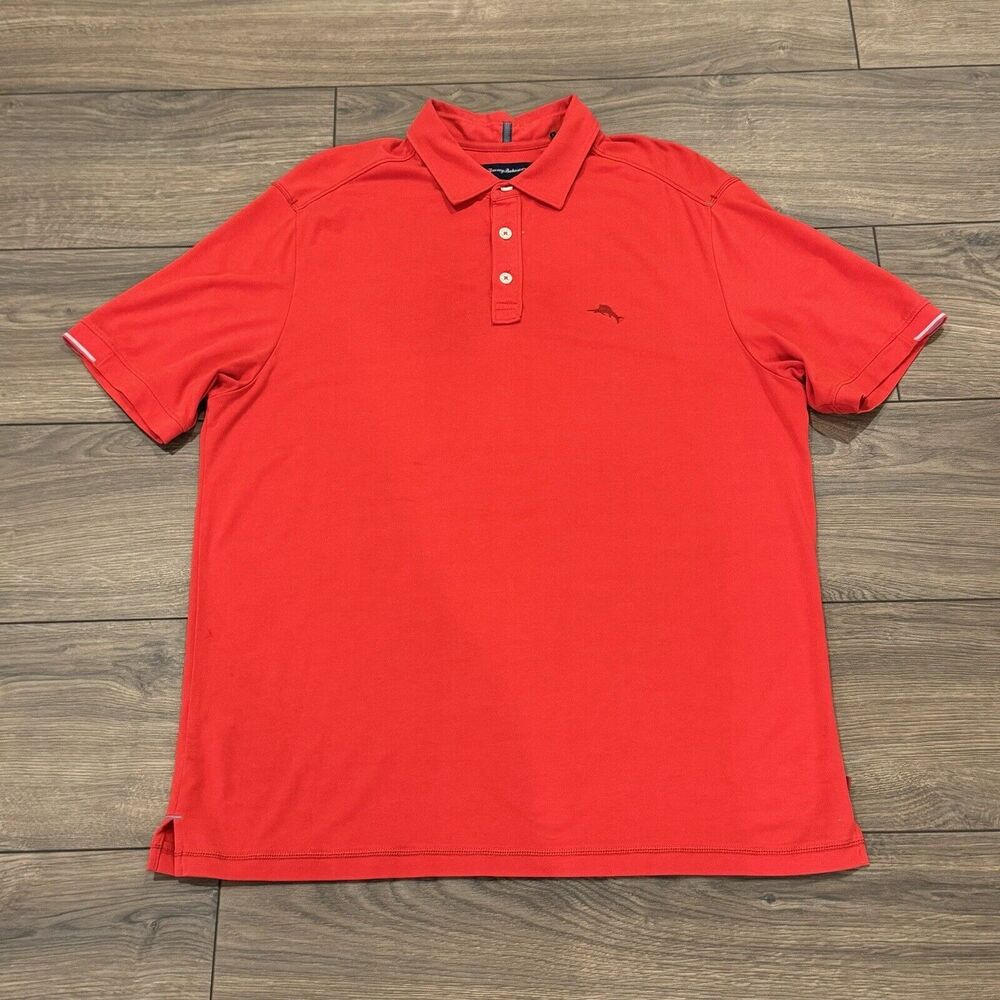 Tommy Bahama Polo Shirt Medium Red Mens Short Sleeve Golf Beach Modal Polyester